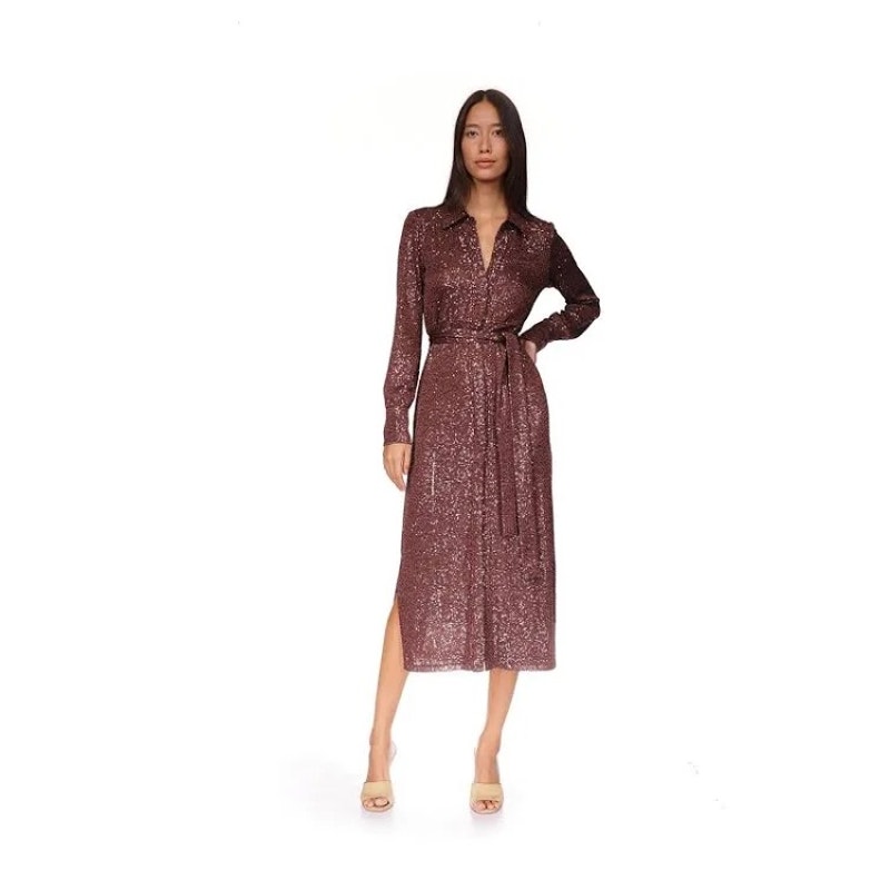 Cara Cara Margaret Sequin Shirt Dress Rum Raisin Long Sleeve Glam Size Xs
